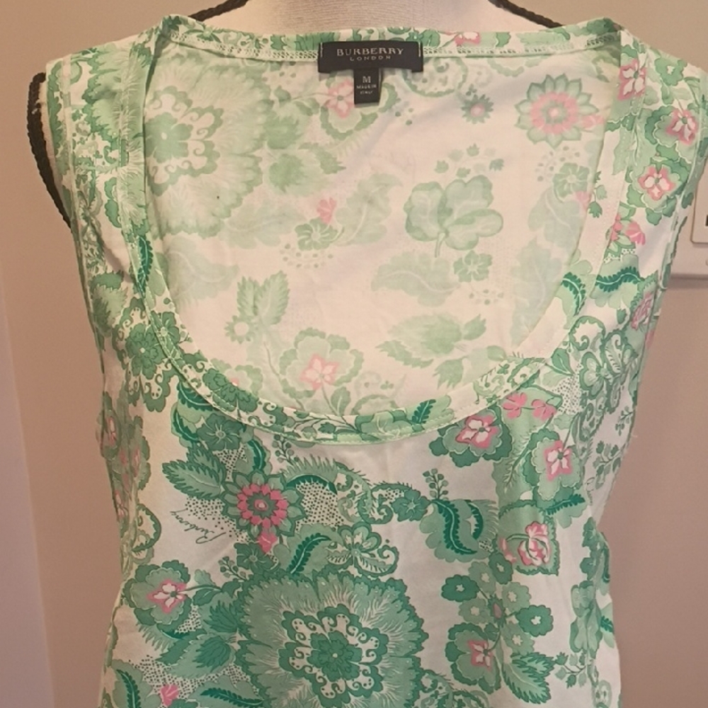 Burberry Mint Green and Pink Floral Tank Top